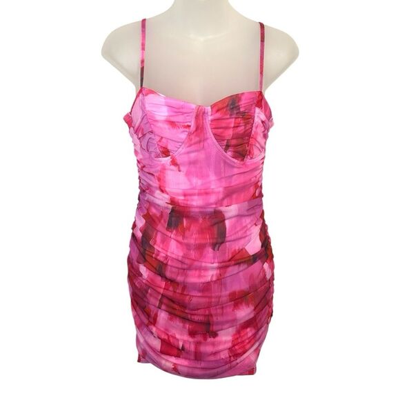 SHEIN Pink Ruched Cami Mini Dress Size Medium - Picture 2 of 6